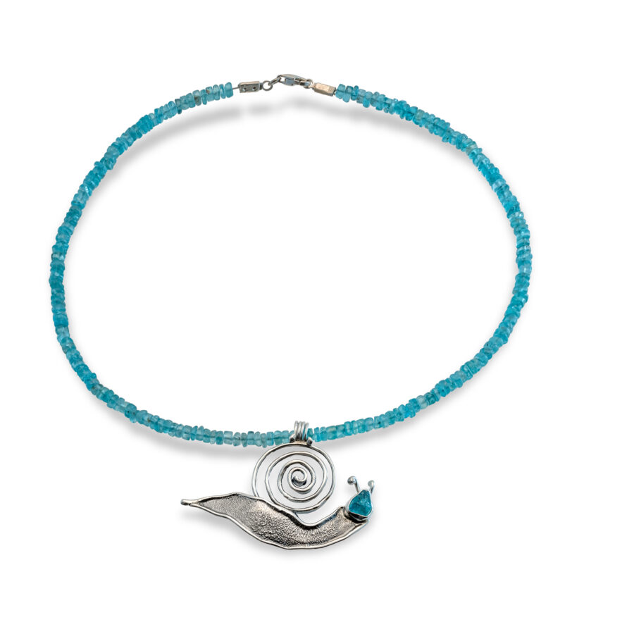 Apatite necklace snail pendant raw silver