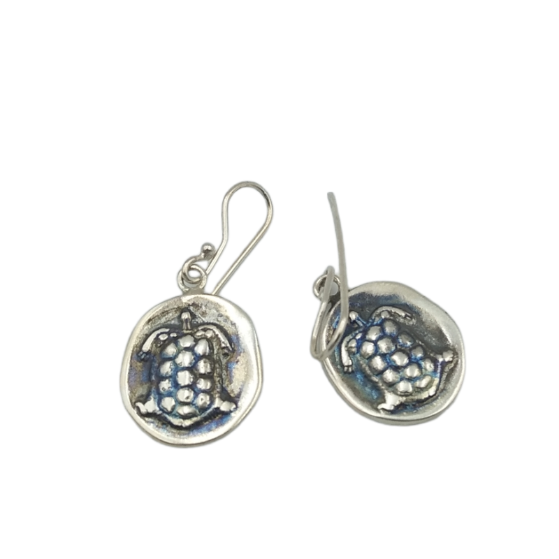 Silver 925 earrings turtle Greek coin